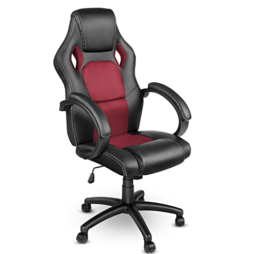 TRESKO Racing Style Faux Leather Office Chair Executive Chair Swivel Chair Redwine, Padded armrests, Racer Gaming Chair with tilt Function and Nylon castors, Gas Lift SGS Tested