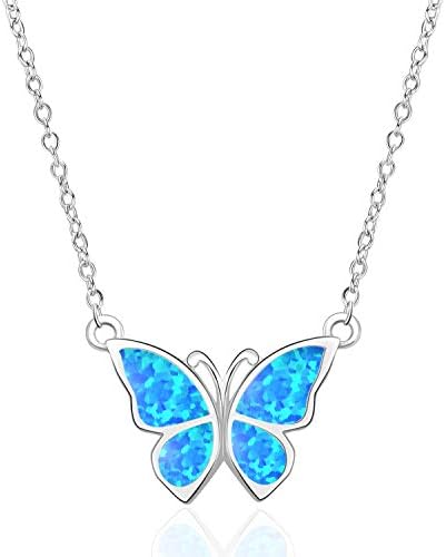 WINNICACA Butterfly Jewellery Opal Sterling Silver Necklace and Earrings for Women Gifts