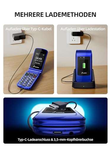 SweetLink F2PLUS Klapphandy ohne vertrag,Seniorenhandy ohne vertrag mit großen Tasten, 2,4'...