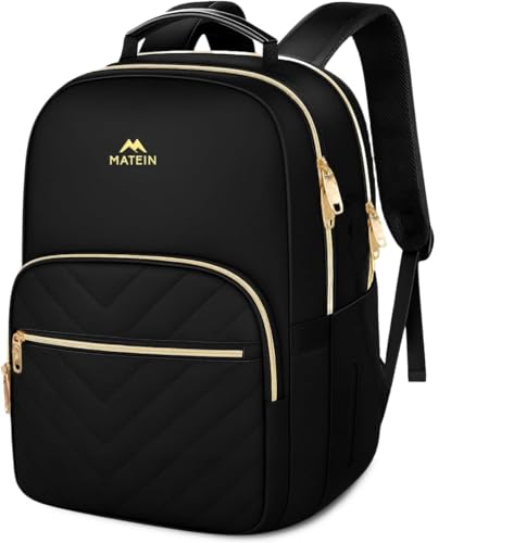 Image of MATEIN Travel Laptop Backpack for Women, Large Nurse Teacher Bookbag, Black | 17 Inch Computer Bag, Stylish Casual Daypack with Leather Handle, Water Resistant, Perfect for Office Travel
