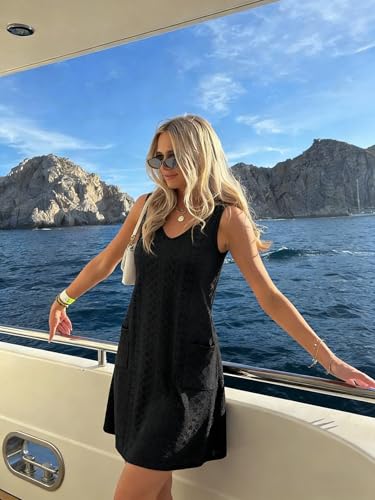 Image of elescat Swimsuit Coverup Summer Dresses for Women Eyelet Casual Loose Sleeveless Sundress with Pockets 2026