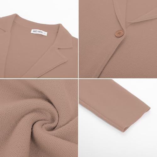 Image of GRACE KARIN Women Sweater Blazer Casual Work Croppped Cardigan Lightweight Button Front Short Knit Blazer Jacket S-XXL