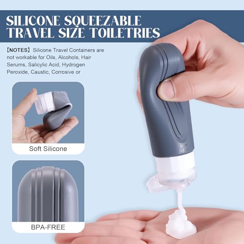 Travel Bottles for Toiletries, 3oz TSA Approved Travel Size Toiletries, Silicone Leak-Proof Refillable Containers, Squeezable Liquid Essentials Bottles W/Clear Bag（GRAY）3