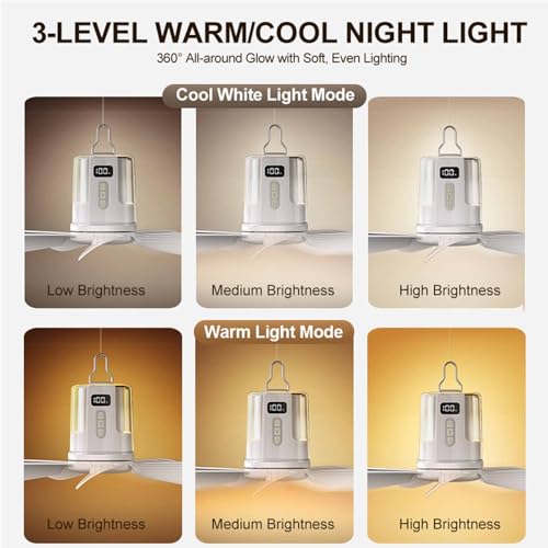 Brioeua Portable Camping Fan with Light, 16″ Rechargeable Tent Ceiling Fan, 10800mAh Battery, 3 Color Temperature & RGB Adjustable Lighting, Detachable Blades for Camping, RV, Patio (White) by Brioeua - Used condition - Image 4