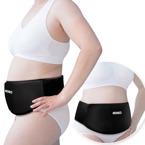 Image of RENEO C Section Belly Binder, Reusable Solid Gel Ice Pack with Soft Lycra Cover, Adjustable Postpartum Wrap for Hot & Cold Therapy and Post-Op Recovery, Black