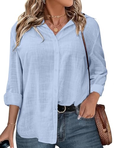 IN'VOLAND Womens Plus Size Button Down Shirt Linen Collared Shirt...