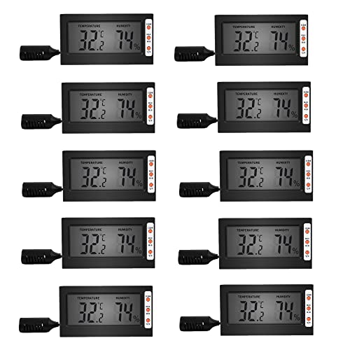 Image of Simple Deluxe Digital Thermometer and Humidity Gauge with Remote Probes for Brooder Reptiles Terrarium, 10 Pack, Black