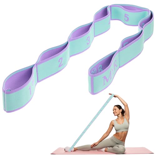 Yoga Stretching Strap, Yoga Stretch Gurt, Stretching Band mit 8 Schleifen, Fitnessbander, Fitness Stretchband, Gymnastikband Elastisch für Pilates, Tanz, Gymnastik, Effektives Dehnung (Pfauenblau)