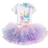 globo cappadocia  NNJXD Unicornio Arco Iris Tutú Primer Cumpleaños Trajes de 3 Piezas Mameluco + Falda + Diadema