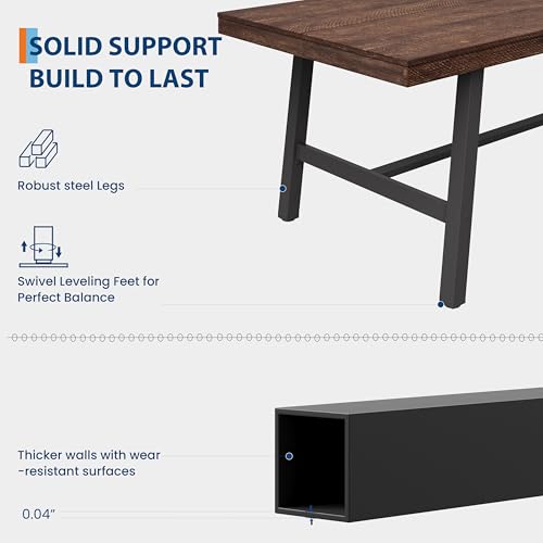 Image of GarveeHome Industrial Dining Table for 8-10 People, 86.61 inch Long Kitchen Table with Sturdy Metal Frame, Rectangular Counter for Dinner, Kitchen, Dining Room (Dark Rustic Birch, 87 inch Non-extendable)