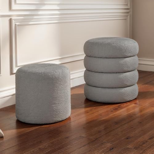 Round Sherpa Storage Ottoman with Removable Lid