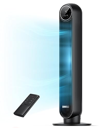 Dreo Silent Tower Fan, 24ft/s Velocity Electric Cooling Fan with Remote Control 90° Oscillating 4...
