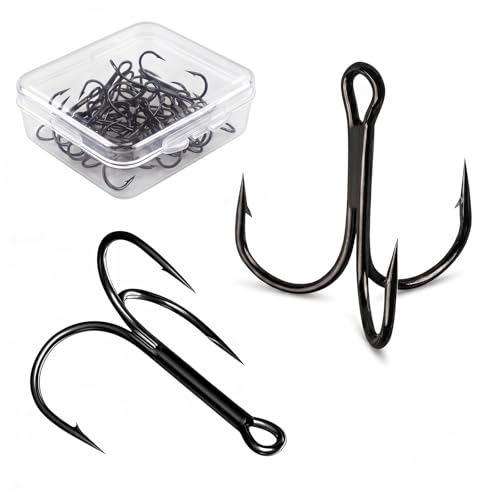 Persei 100pcs Black Treble Fishing Hooks Replacement Hooks for Hard Lures