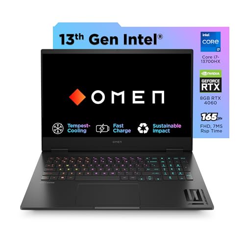 HP OMEN Gaming Laptop 13th Gen, Intel Core i7-13700HX, 40.9 cm (16.1 inch) FHD, 1920 x 1080, (16GB, 512GB) NVIDIA® GeForce RTX™ 4060, 300 nits, Win...