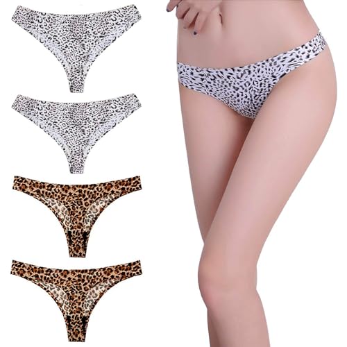 String Tanga Damen Unterwäsche Nahtlose Thongs Panties Leopard S 4er Pack