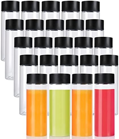 24 Pack 10 OZ (300 ml) Clear PET Plastic Juice Bottles with Black Lids - Plastic Smoothie Bottles Ideal for Juice, Milk, Homemade Beverages by ZMYBCPACK