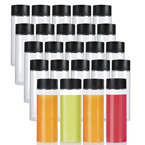zmybcpack 24 Pack 10 OZ (300 ml) Clear PET Plastic Juice Bottles with Black Lids - Plastic Smoothie Bottles Ideal for Juice, Milk, Homemade Beverages