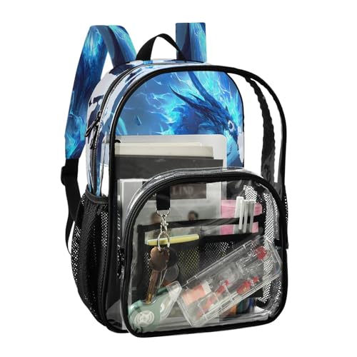 Glowing Dragon Blue Clear Backpack Heavy Duty See Through Transparent PVC BookBag for Kids Boy Girl School Work2