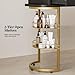 Paddie Manicure Table for Nail Tech, Glass Top Nail Desk Station w/4 Drawers & 2-Tier Storage Shelves, Salon Beauty Workstation Acetone Resistant w/Wrist Cushion, Golden Handles (Black)