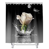 FANSU Rideau De Douche Tissu Lavable, Polyester Rideaux De Salle De Bain Facile à Nettoyer Avec 12 Crochets Résistant à L'eau Décor À La Maison Accessoires (Papillon,150x180cm