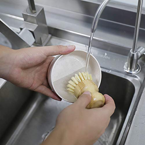 2Stück Rund Pilzbürste Topfbürste, Umweltfreundliche und Gesunde Bambus Bürste, Küchenbürste zur Reinigung von Spülbecken aus Metallguss, Badezimmer, Spülbürste mit Harten und Weichen Borsten