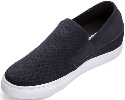 Image of CALTO Men's Invisible Height Increasing Elevator Shoes - Navy Blue Leather Slip-on Lightweight Casual Loafers - 3 Inches Taller - G63892 - Size 8.5 D(M) US