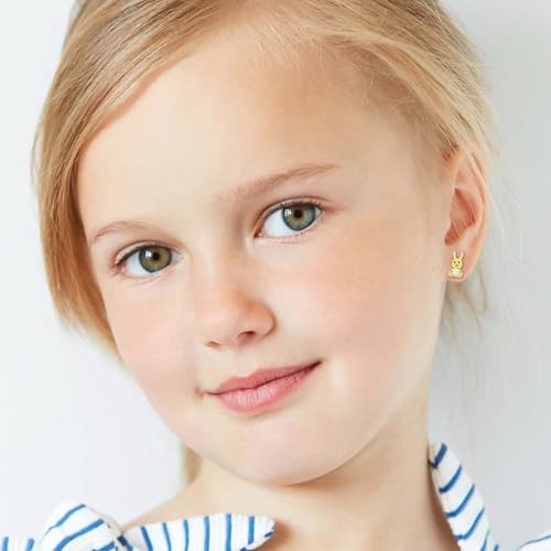 Limited Edition Solid 925 Sterling Silver Easter Bunny Dainty Little Stud Earrings with Cubic Zirconia Hypoallergenic 468273