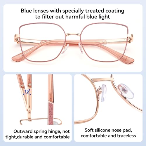 Image of Dollger Red Oversized Square Blue Light Blocking Glasses for Women Trendy Oversized Computer Gaming Eyeglasses Cat Eye Metal Frame bluelight glasses Red Gold