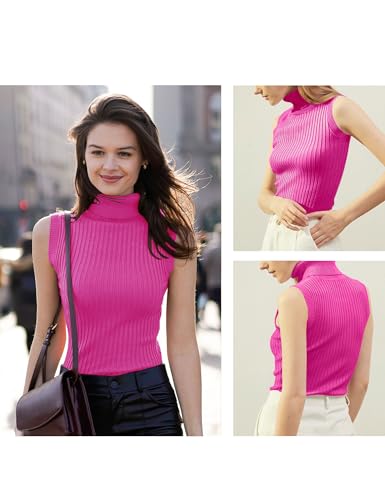 Image of v28 Women Sleeveless High Neck Turtleneck Stretchable Knit Sweater Top