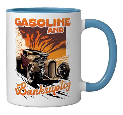 Taza cerámica azul y blanca estilo retro Rat Rod miniatura 2