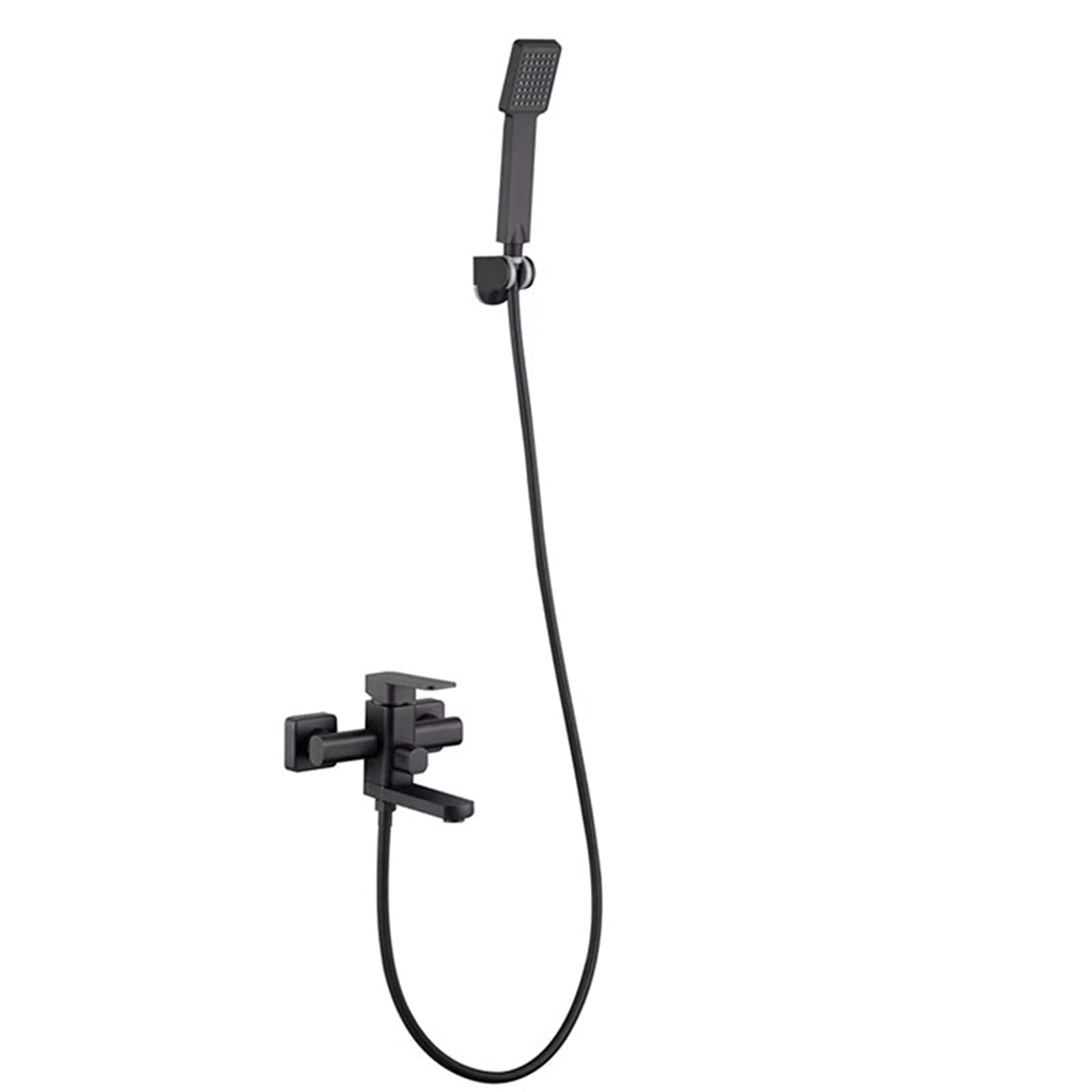 Mitigeur de baignoire-douche mural noir en laiton avec flexible PVC et douchette