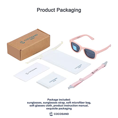 Cocosand Toddler Sunglasses With Strap Polarized Retro Square Soft Silicone Nose Pads For Baby Kids Boys Girls Age 0-24 Months, Baby Pink #TOP1