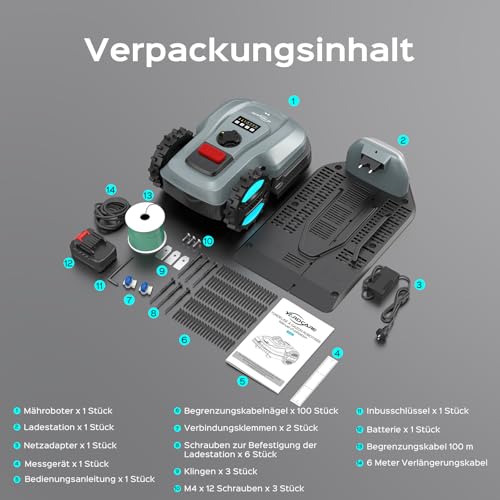 YARDCARE E400 Mähroboter mit App Steuerung,Max. bis zu 400m²,Rasenmäher Roboter mit Regensensor, IPX5 System,automatischer Ladefunktion,18cm Schnittbreite