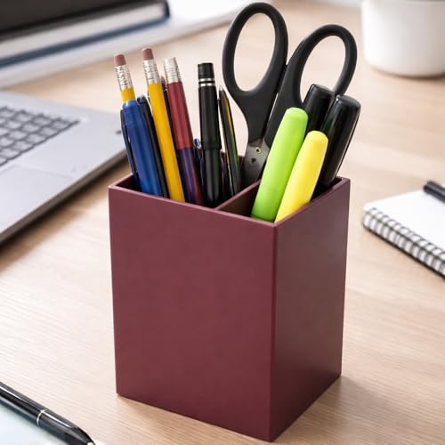 Image of JAM PAPER Plastic Pen Holder - Burgundy - Desktop Pencil Cup Sold Individually