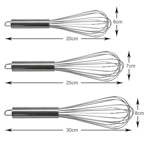 Image of Stainless Steel Balloon Whisk Set 3 Pieces Professional Kitchen Whisks for Cooking Stainless Steel Whisk for Blending Whisking Beating and Stirring Enhanced Version Balloon Wire Whisker Egg Beater