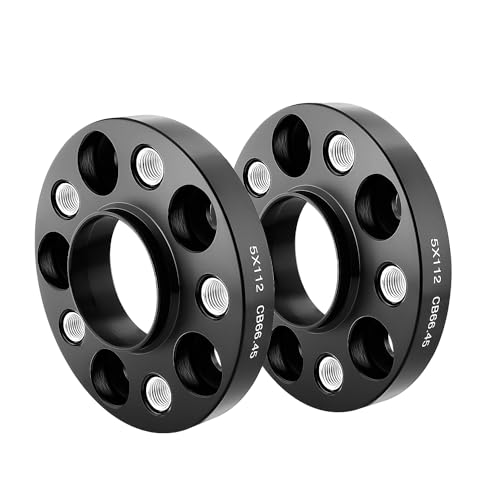 GEARMONSTER Spurverbreiterung, 2x20mm Distanzscheiben Set, LK:5x112 NLB:66.45, 40mm Spurverbreiterungen mit 10 Stück Radschrauben M14x1.5x25mm für Benz, Schwarz