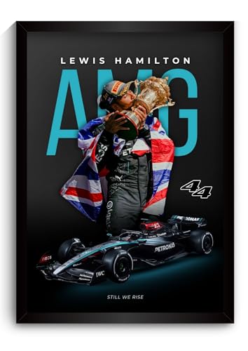 Image of Lewis Hamilton Poster Mercedes F1 Poster | Framed AMG F1 Car A4 Sized (31 x 23 cm) | Lewis Hamilton Posters | Mercedes Car Frame for Wall, Gift for Boys, Formula 1 Frame | Formula 1 Frames (F 027)