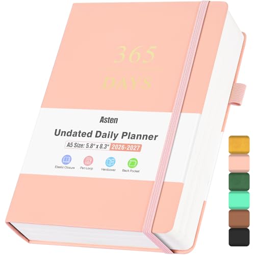 Undated Daily Planner with To Do List 365 Days Planner for ADHD (A5 Pink)
