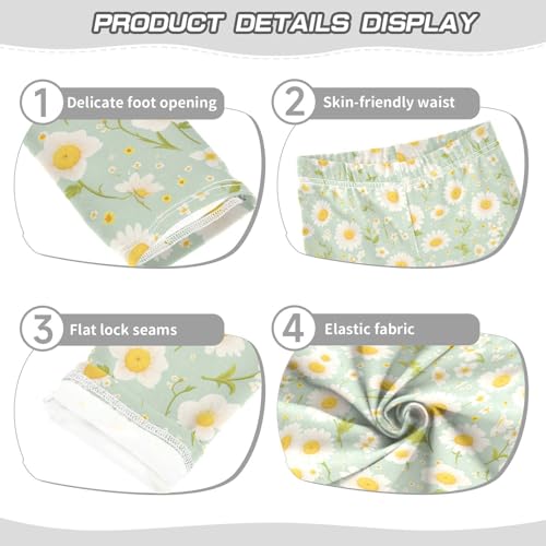 KLL Polka Dots and Tender Chamomile Flowers Girls Basic Leggings Comfortable Full Length Workout Pants Running3