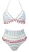 COCOSHIP Slategray & White Striped Mesh High Waist Bikini Set Red Tassel Trim Top Halter Straps Swimsuit Bathing Suit 12(FBA)