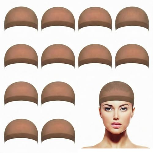 12 Pack Nylon Cap de Perruque pour Femmes Et Hommes (Marron Clair)