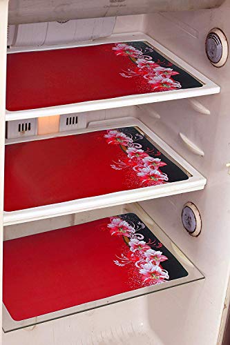 Image of Refrigerator Drawer Mat /Fridge Mat Set of 6 Piece (11.5 X 17.5 Inches) (RED Flower)