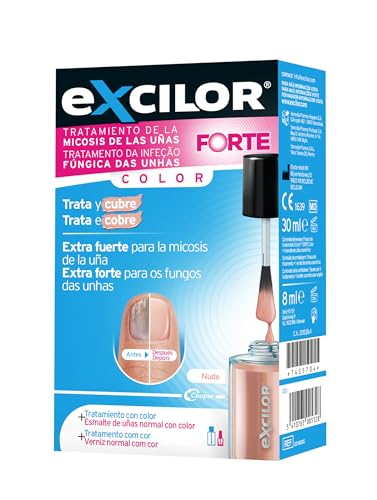 EXCILOR - Tratamiento De La Micosis De Las Uñas - Forte Color Nude - Fórmula Extra Fuerte - Tratamiento y Cobertura - Tratamiento para uñas 30 ml + Esmalte 8 ml - Clínicamente probado