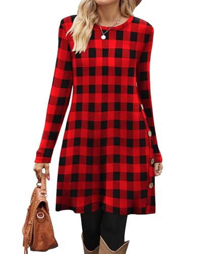 Image of OFEEFAN Long Sleeve Dress for Women Crew Neck Fall and Winter Tunic Dress with Pockets