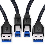 USB 3.0 A to B Cable, Besgoods 2-Pack 6ft Extra Long Braided USB 3.0 Cable A Male to B Male Cable Cords - Black
