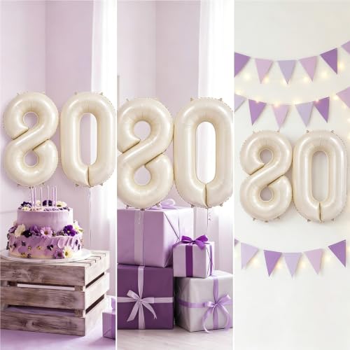 Image of Number Balloons for Birthday Decorations - 40 Inch Large Party Balloons 80, Cream Foil Number Balloons for Boys Girls, Balloons for Party Supplies
