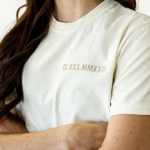 Custom Embroidered Roman Numeral T-Shirt Personalized Couple Matching Tee Anniversary Valentine Engrament Gift for Couples4