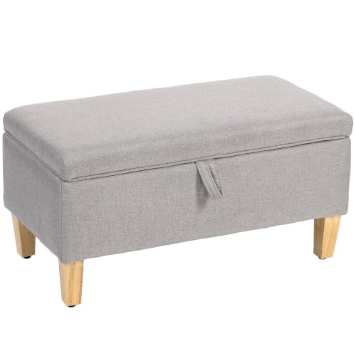 Image of HOMCOM 30L Linen Storage Ottoman Padded Footstool Light Grey