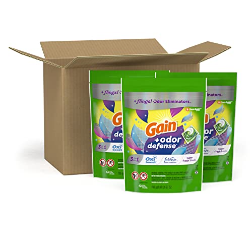 Gain Flings 3-In-1 Laundry Detergent Soap Pacs, Super Fresh Blast Scent, 3 Bag Value Pack, He Compatible, 111 Count #TOP4