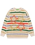COZYPOIN Men's Funny Sweater Crew Neck Y2k Aesthetic Star Sweater Fall Winter Thick Warm Pullover(Beige-S)